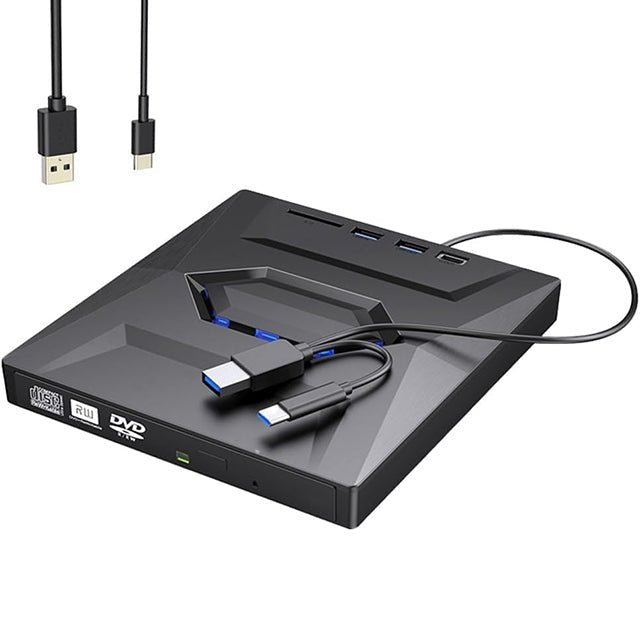 External DVD Drive for Laptop with High-Speed Data Transfer and Dual-Port USB-A/Type-C Connectivity – Compact Black Design 0